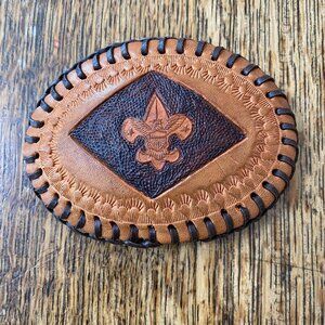 VTG Belt Buckle Master Leather Artist John Glassford Oval Tooled Boy Scouts
